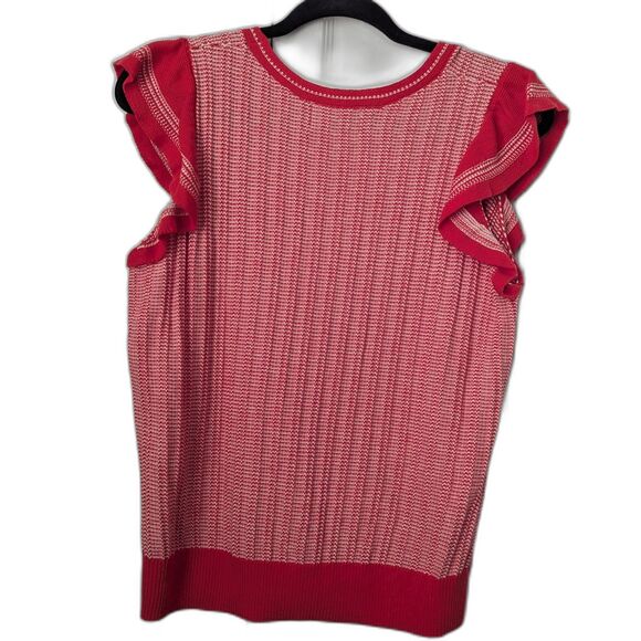Old Navy Flutter Sleeve Sweater Knit Top Women’s Medium Bright Coral & White - Picture 6 of 6